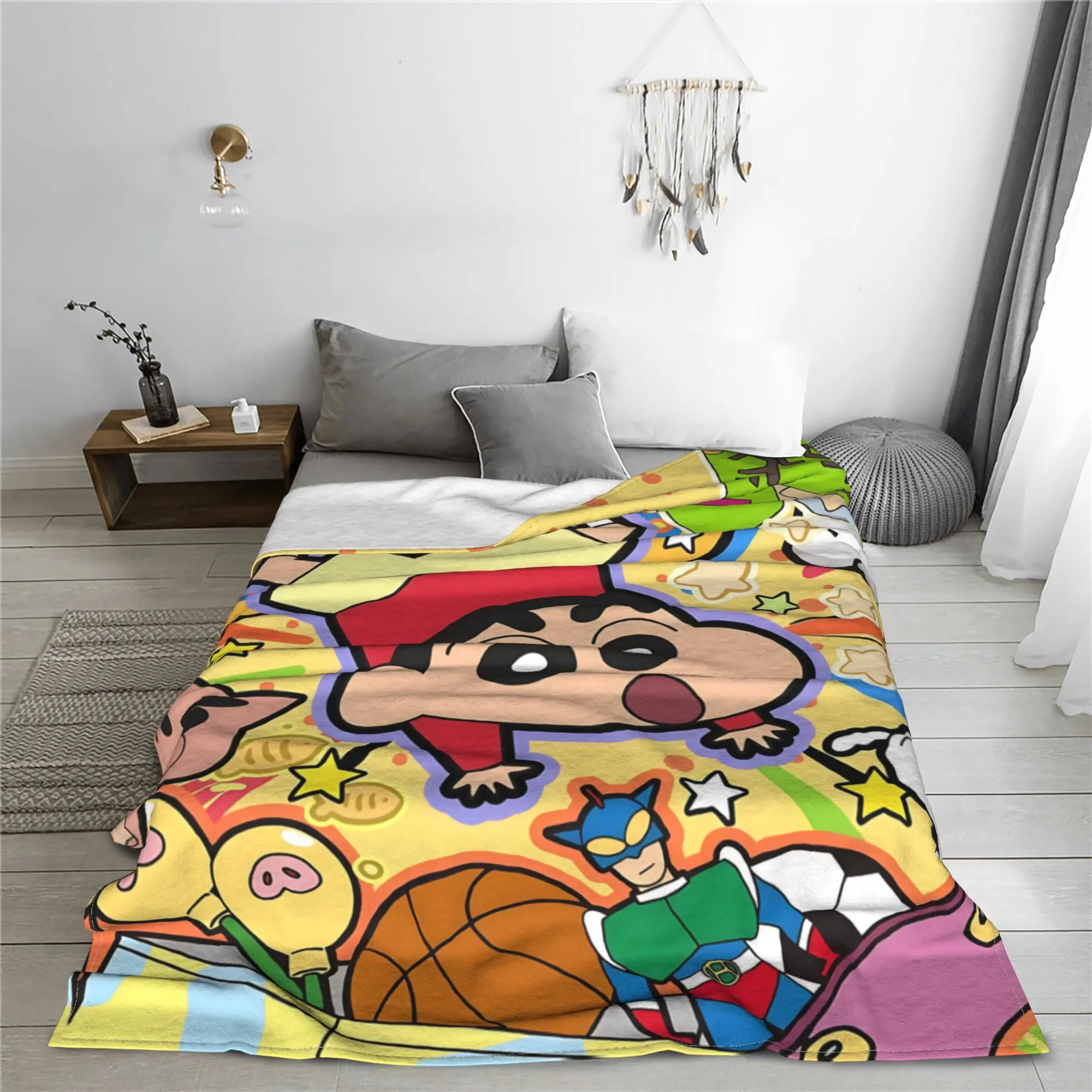 1PC home Cutecore Room Decor Crayon Shin chans Blanket Throw Blanket  Novelty Warm Blanket All Season