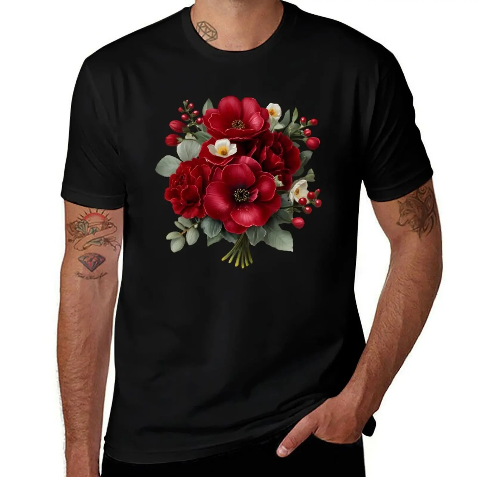 

Bouquet of red flowers T-Shirt tshirts personalised summer top oversizeds anime men t shirt