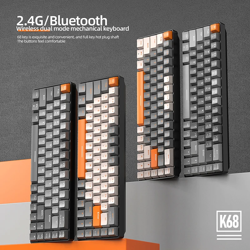 Mini teclado mecánico para juegos K68, interruptor azul/rojo intercambiable en caliente, 68 teclas, 2,4G/BT5.0, teclas PBT