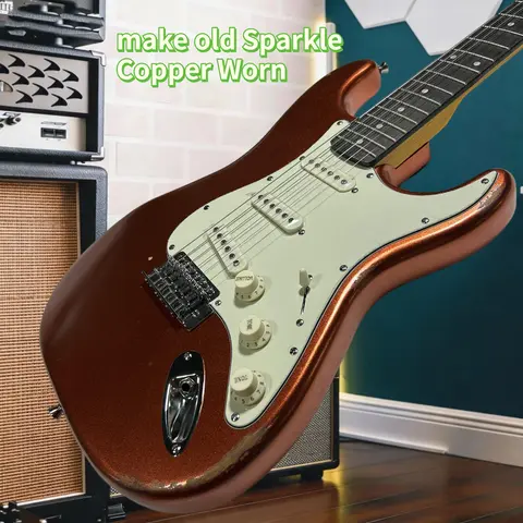 Sparkle Metallic Copper Heavy Make Old Stratocaster Electric Guitar SSS Three Single Coil Pickups Vintage Chrome Tremolo Bridge