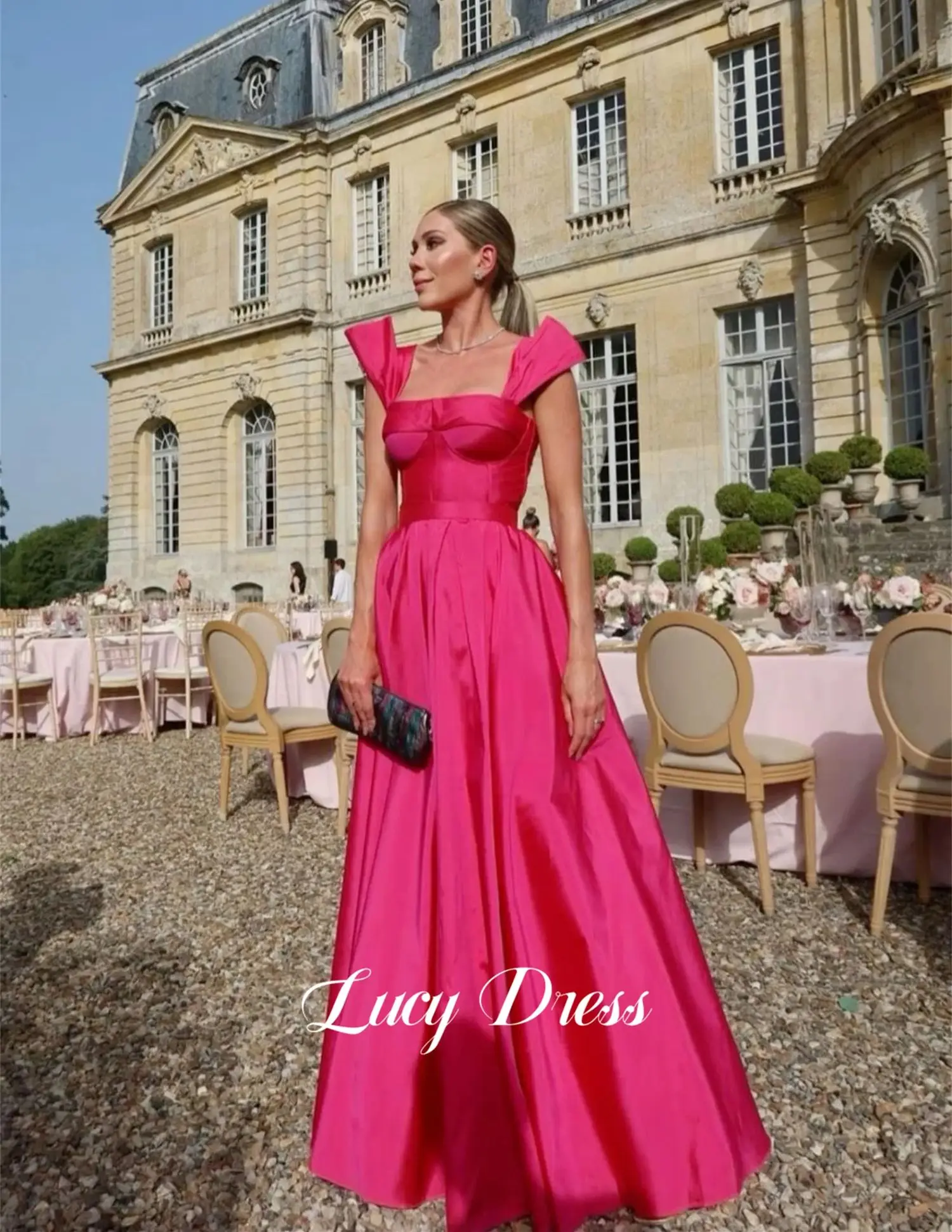 Lucy Line Um vestido de festa para mulheres, vestido de graduação, elegantes vestidos de noite, rosa vermelha, Cocktail, baile, casamento, Sharon, feliz, 2024