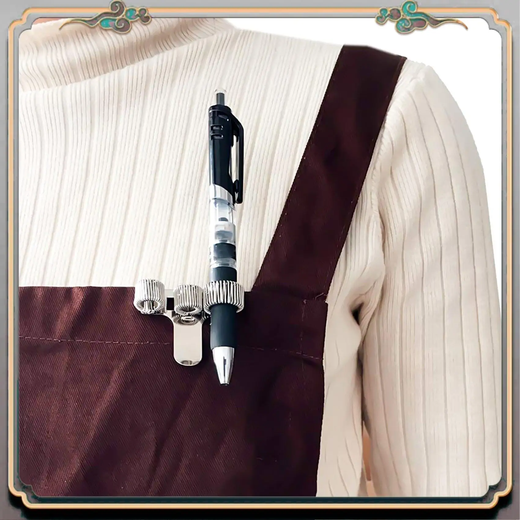 دائم 6 قطع حامل القلم حقيبة الفولاذ المقاوم للصدأ حامل القلم كليب الفضة 3 ثقوب حامل القلم لأجهزة الكمبيوتر المحمول في المنزل والمكتب #4