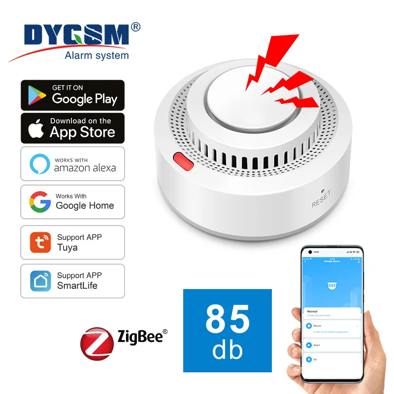 Умный детектор дыма Tuya ZigBee, охранная сигнализация для дома