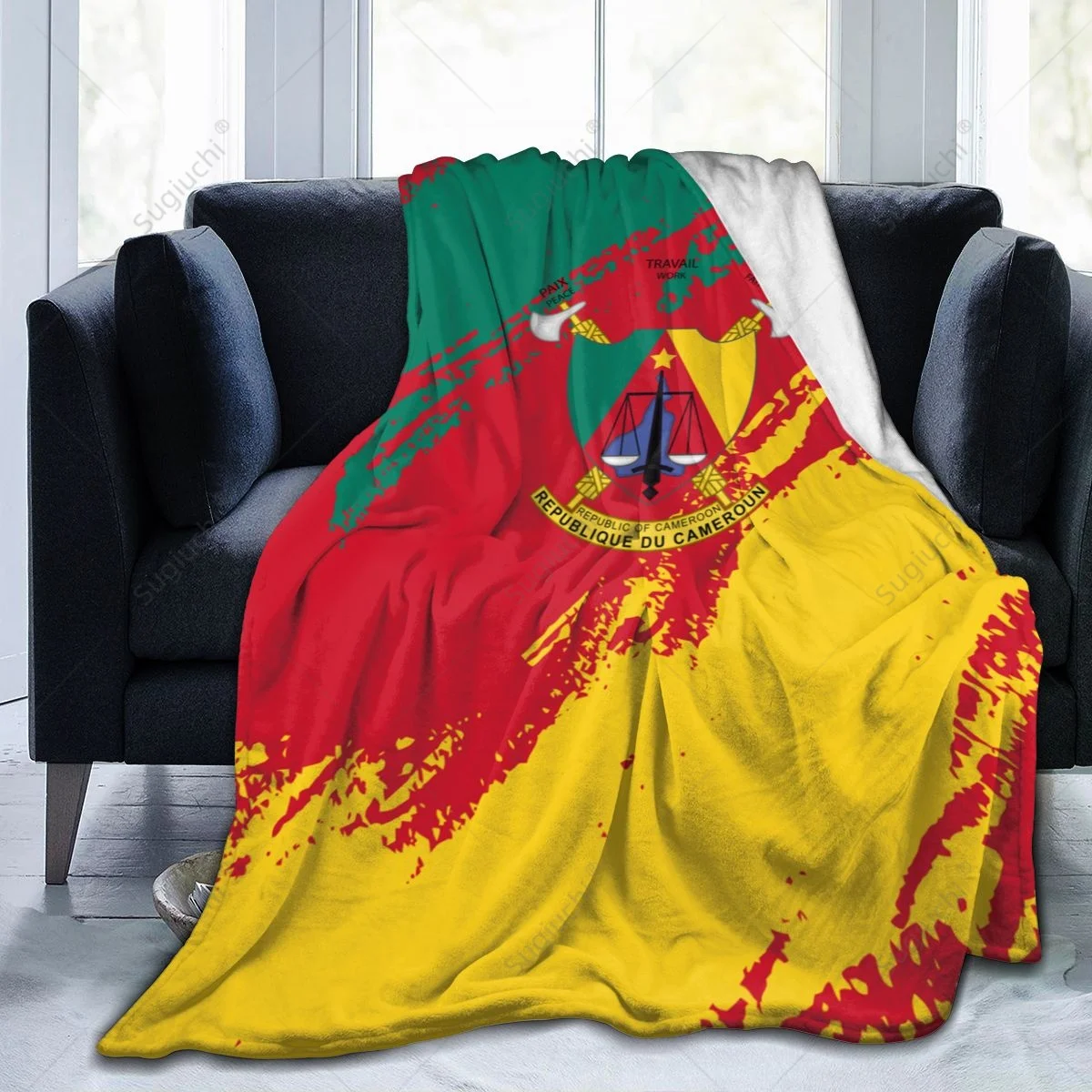 Blanket Cameroon Flag Color Flannel Multifunction Camping Sofa Cover Keep Warm