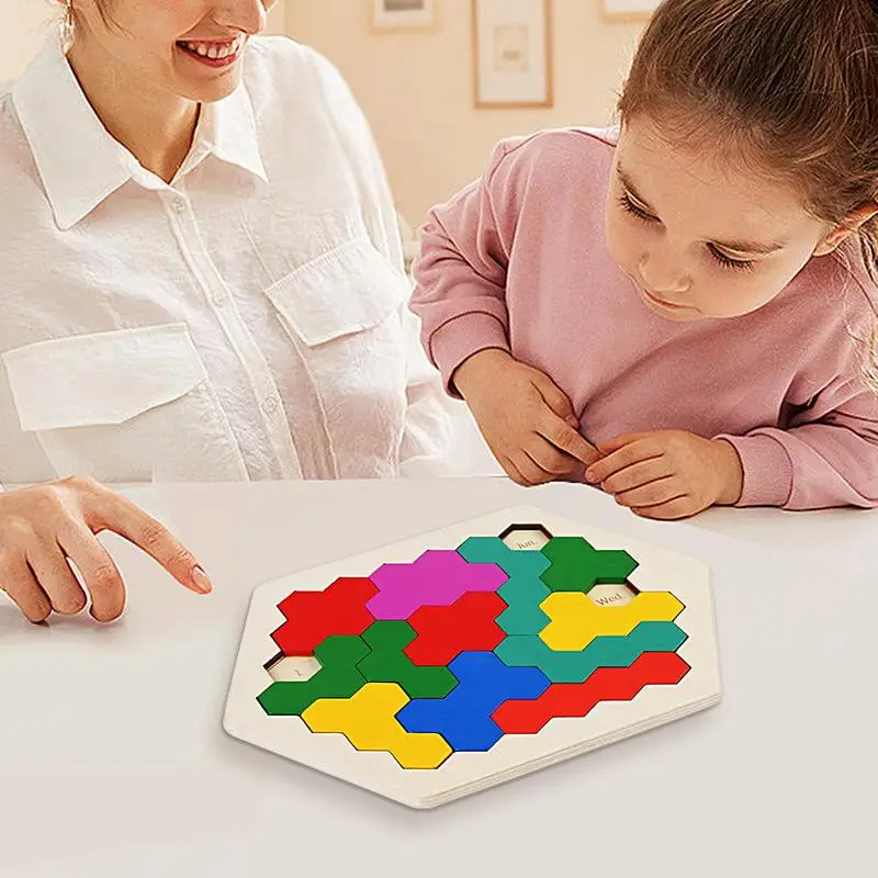 

Wooden Hexagon Puzzle Hexagon Puzzles For Kids & Adults Portable STEM Educational Logic Game For All Ages Challenge Kids