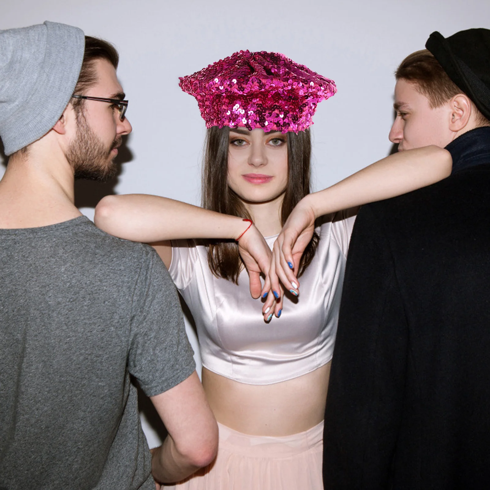 

Beret Women Sparkle Hat Fashion Lightweight Pvc Polyester Dance Party Cosplay Fancy Sparkle Hat Women