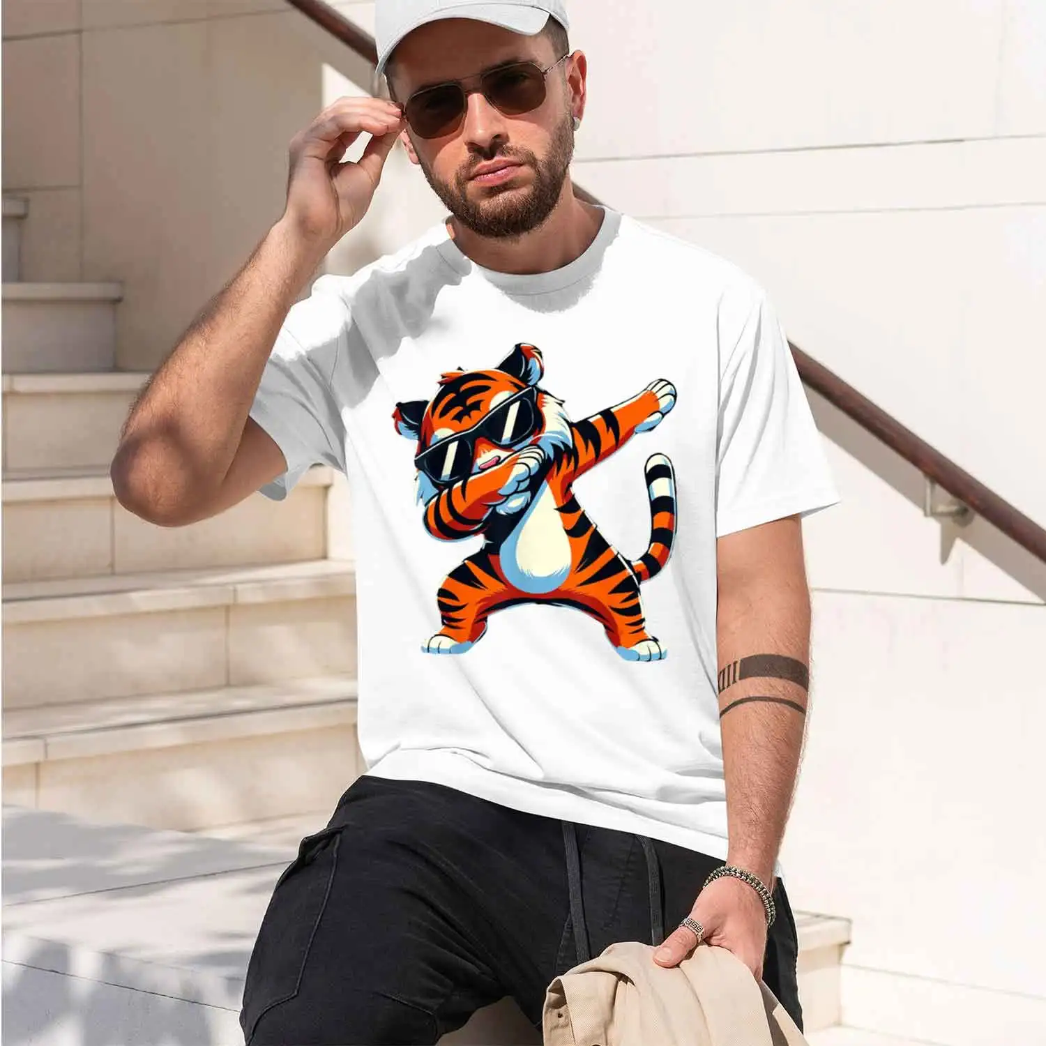 Dabg Tiger with Sungles Tiger Animal T-Shirt Customizable Unisex Summer Streetwear Casual Vintage T Shirt 2026 New Model Short-s