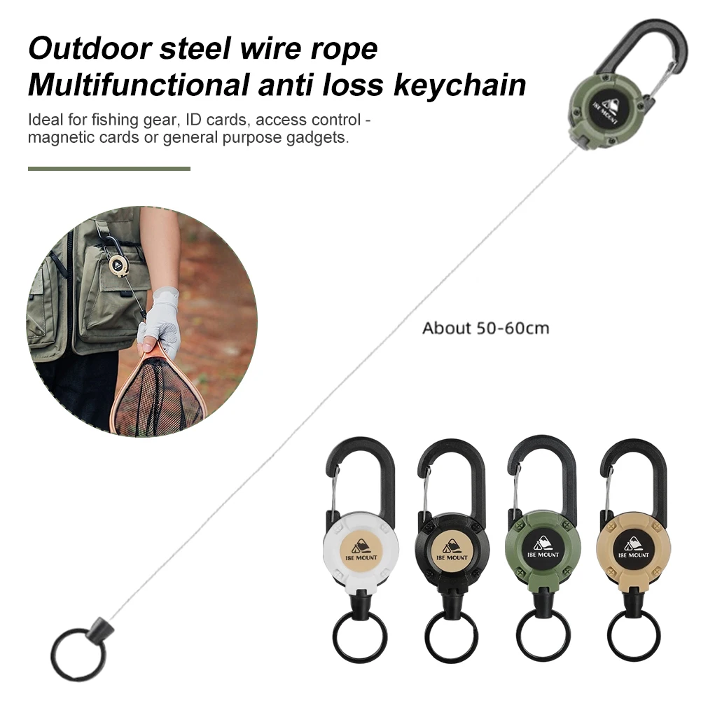 Portable Retractable Tether Camping Carabiner Spring Elastic Rope Anti-lost Phone Keychain Hold Multiple Tools Outdoor