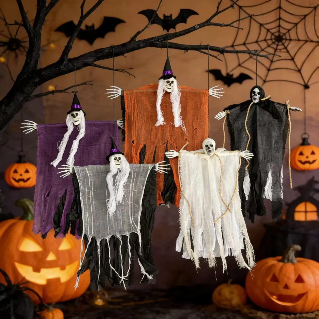 Scary Halloween Hanging Ghost Witch Skeleton Decoration Creepy Prop Large Size for Door Tree Yard Haunted House Party Decor