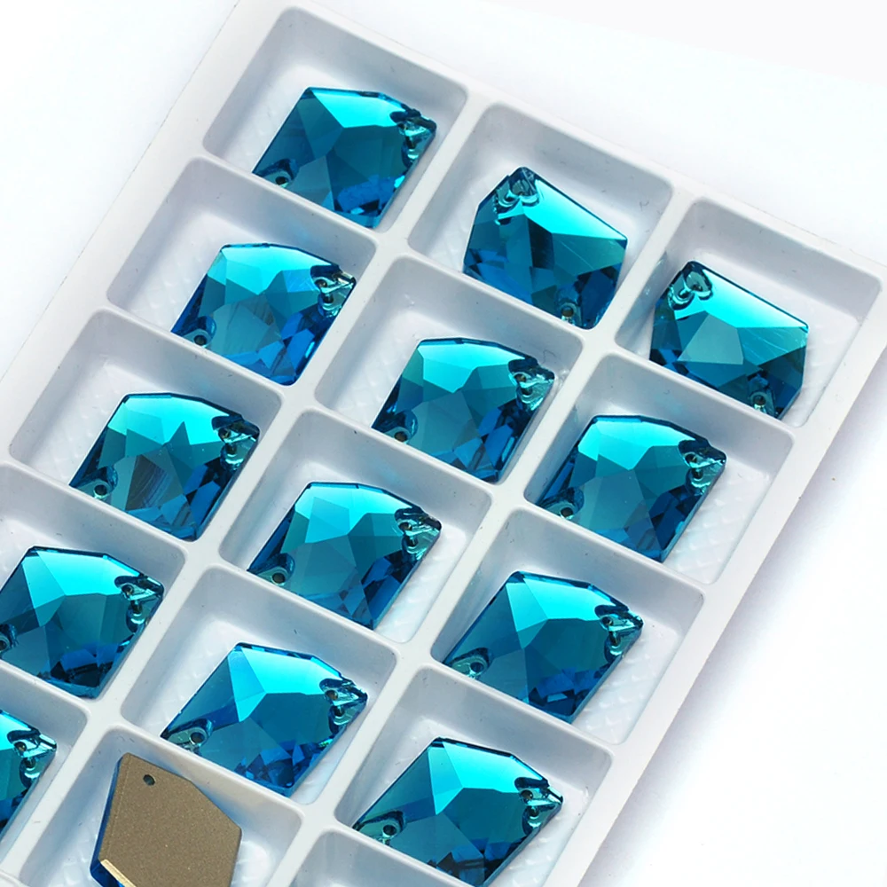 PUBRILE Aquamarin-Glas-Nähsteine Flache Strasssteine DIY Handarbeitsdekorationen Aufnähbare Kristallsteine für Taschen und Kleidung – Detail 12