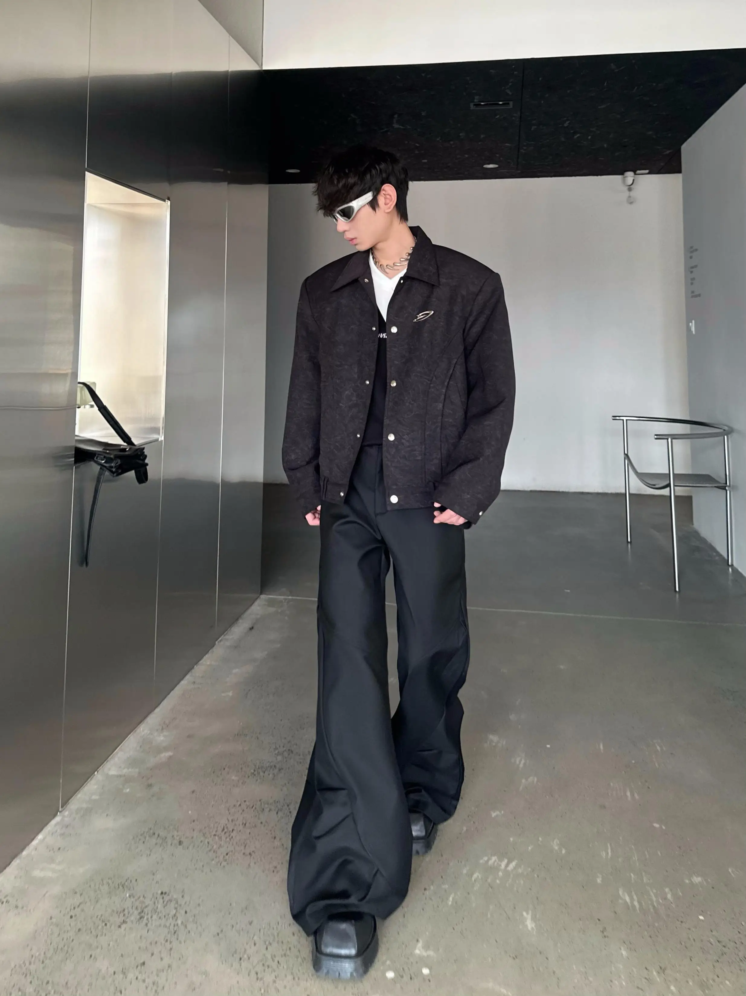 2025 Men's Spring New Loose Casual Trendy Coats Handsome Tops Male Niche Design Short Style Long Sleeve Shoulder Padded Jackets