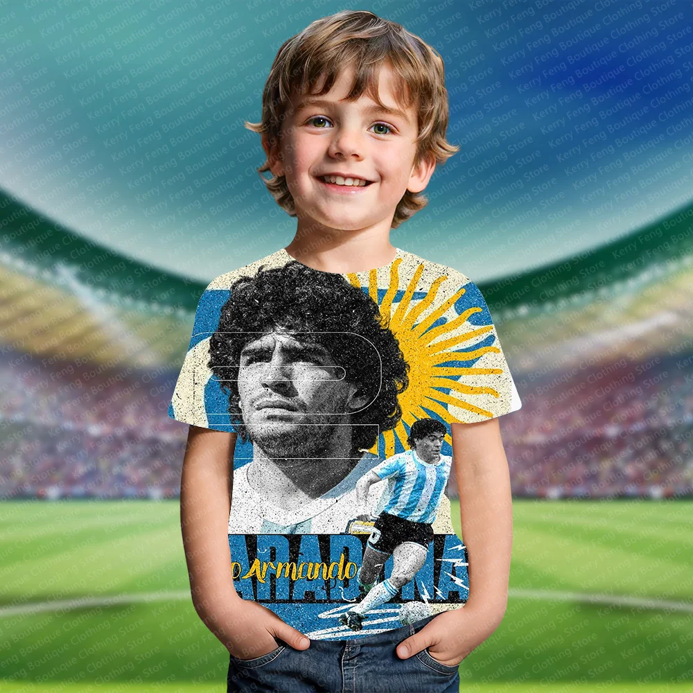 Commemorative Argentine Football King Maradona T-shirt Short Sleeved Summer Kids Adult Fan Comfort Special Edition Top