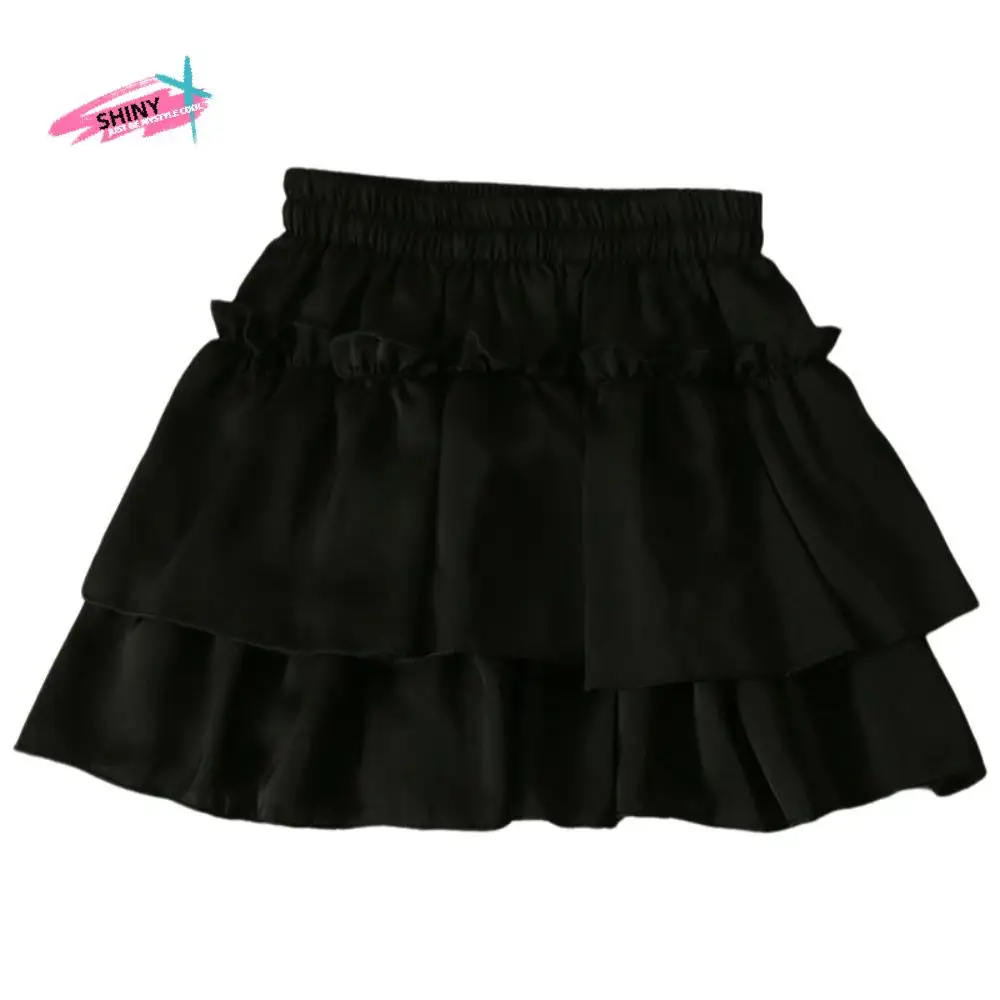 

Casual Sweet Style Pleated A-Line Skirt Versatile Basic Cut Ruffle Skirt Elegant High Waist Elastic Waist Skirt Date Night