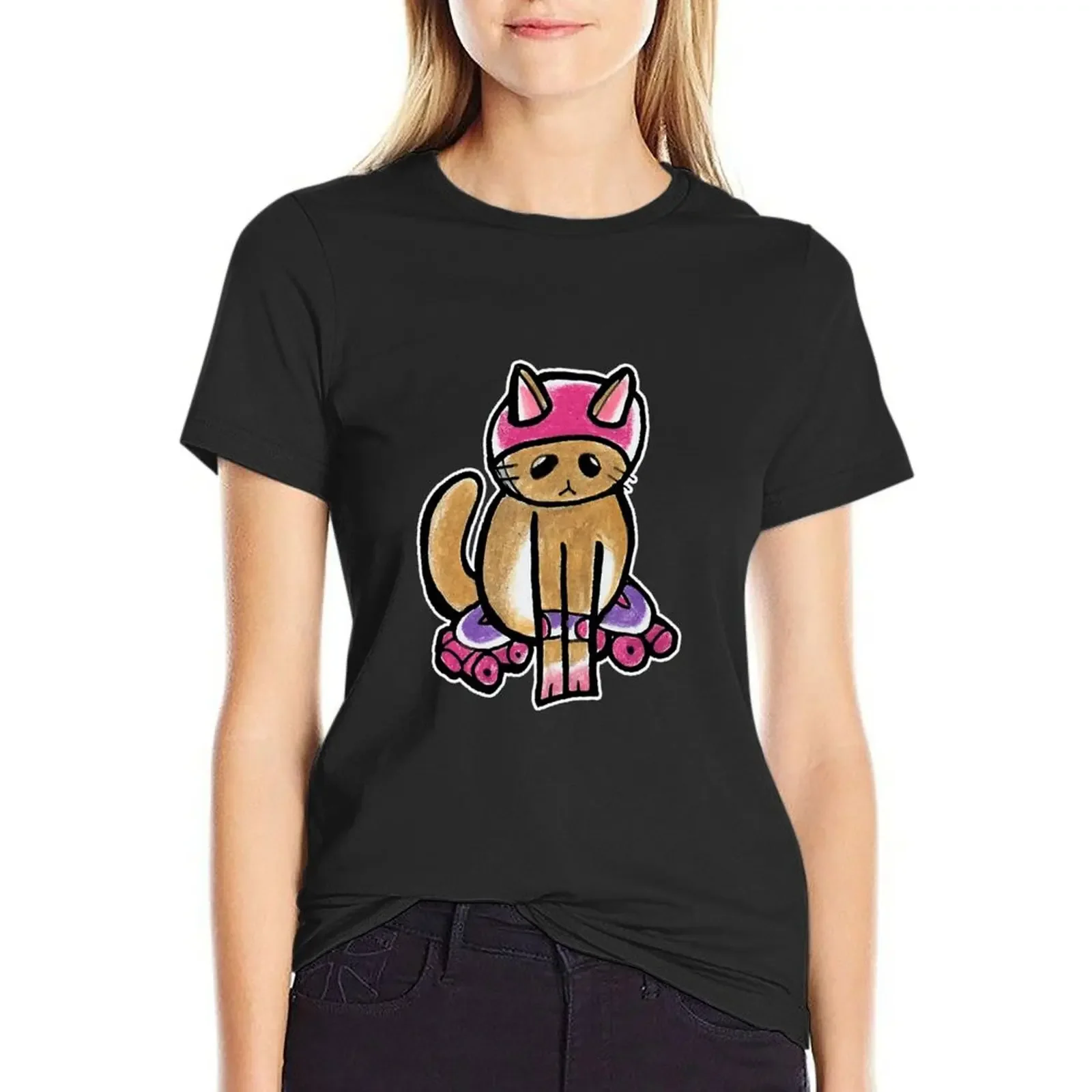 

Brown Roller Cat T-Shirt lady clothes oversized animal print plain fashion woman blouse 2025