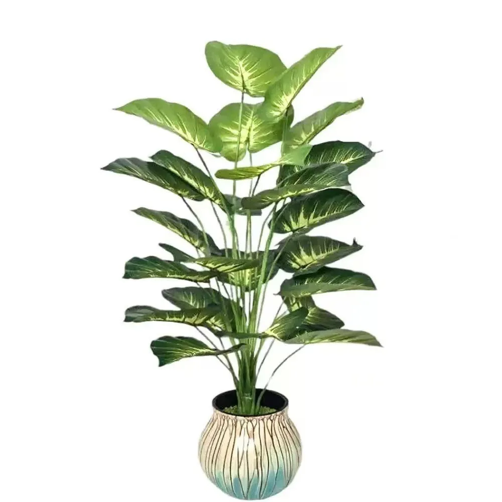 New 58cm Fake Plants Leaf 75cm Evergreen Artificial Palm Rohdea Japonica Real Touch Plastic Turtle Leaf Garden