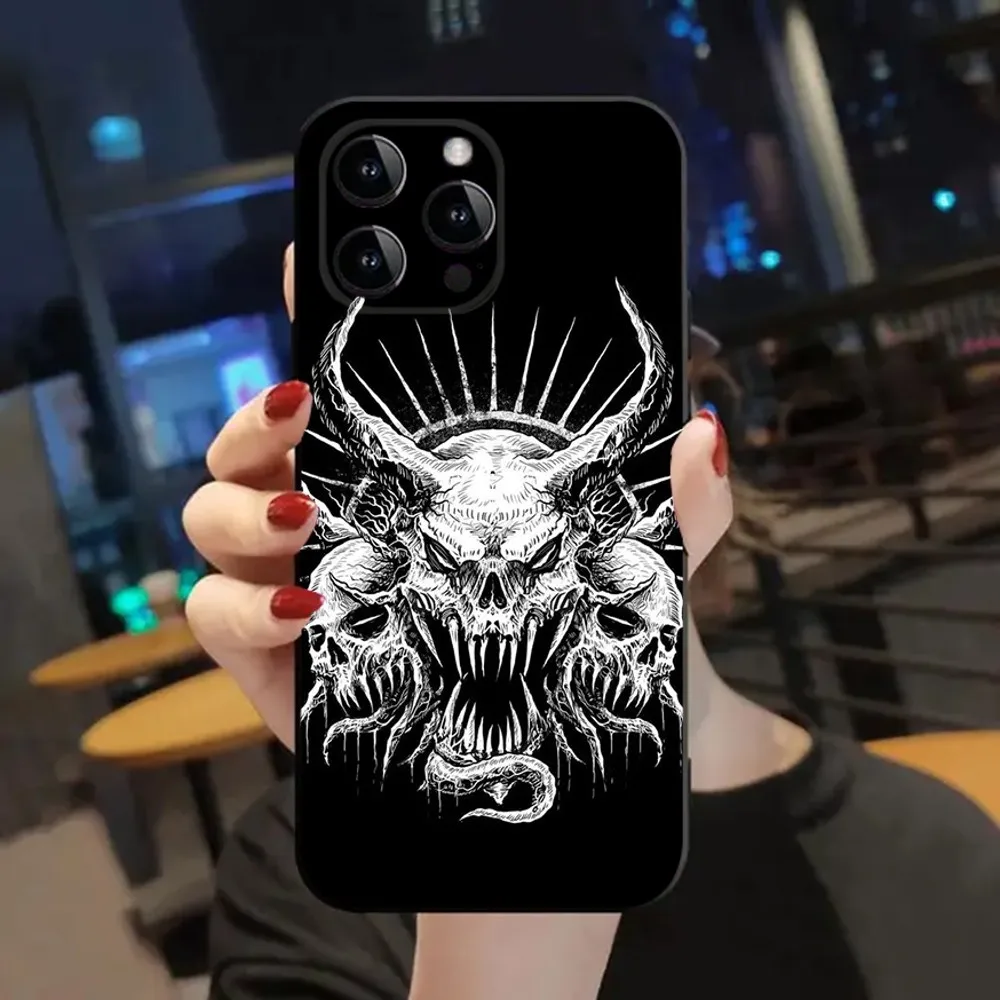 Satanic Scary Skull  Phone Case For Apple iPhone 15,14,13,12,11,XS,XR,X,8,7,Pro,Max,Plus,mini Silicone Black Cover