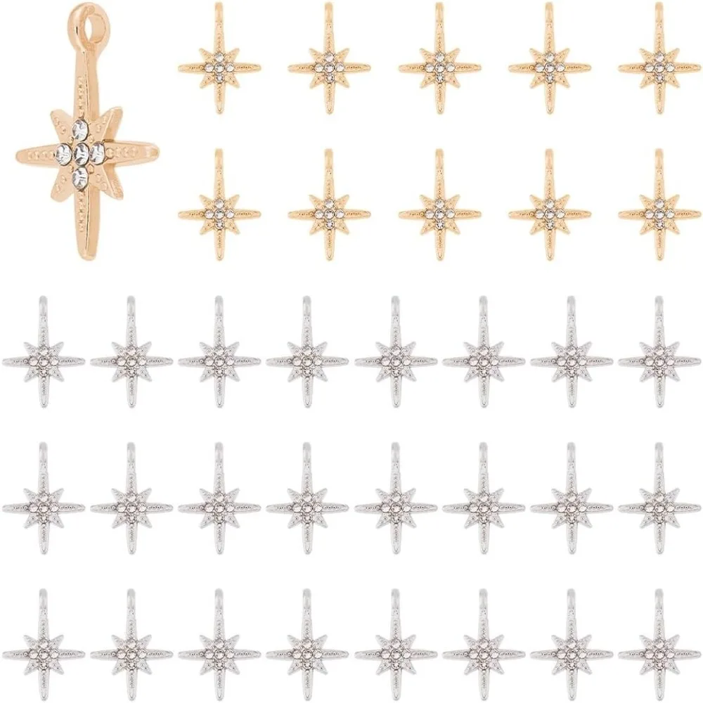 

Rhinestone Hexagram Charms North Star Pendants Alloy Six Point Star Pendants Light Vintage Charm Celestial Charms Shiny