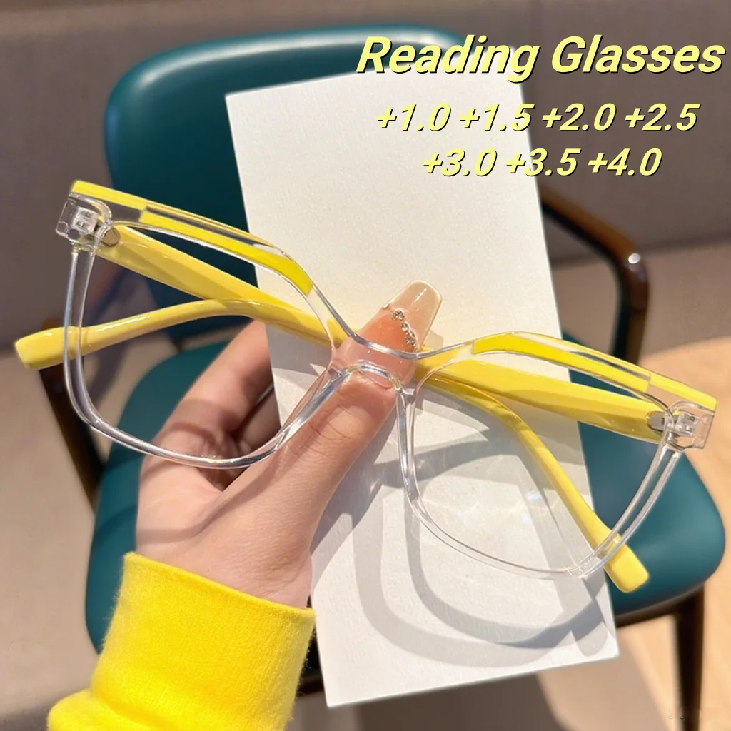 New Fashion Color Blocked Women's Reading Glasses Retro Ultra Light Neutral Large Frame Versatile Anti Blue Light Glasses