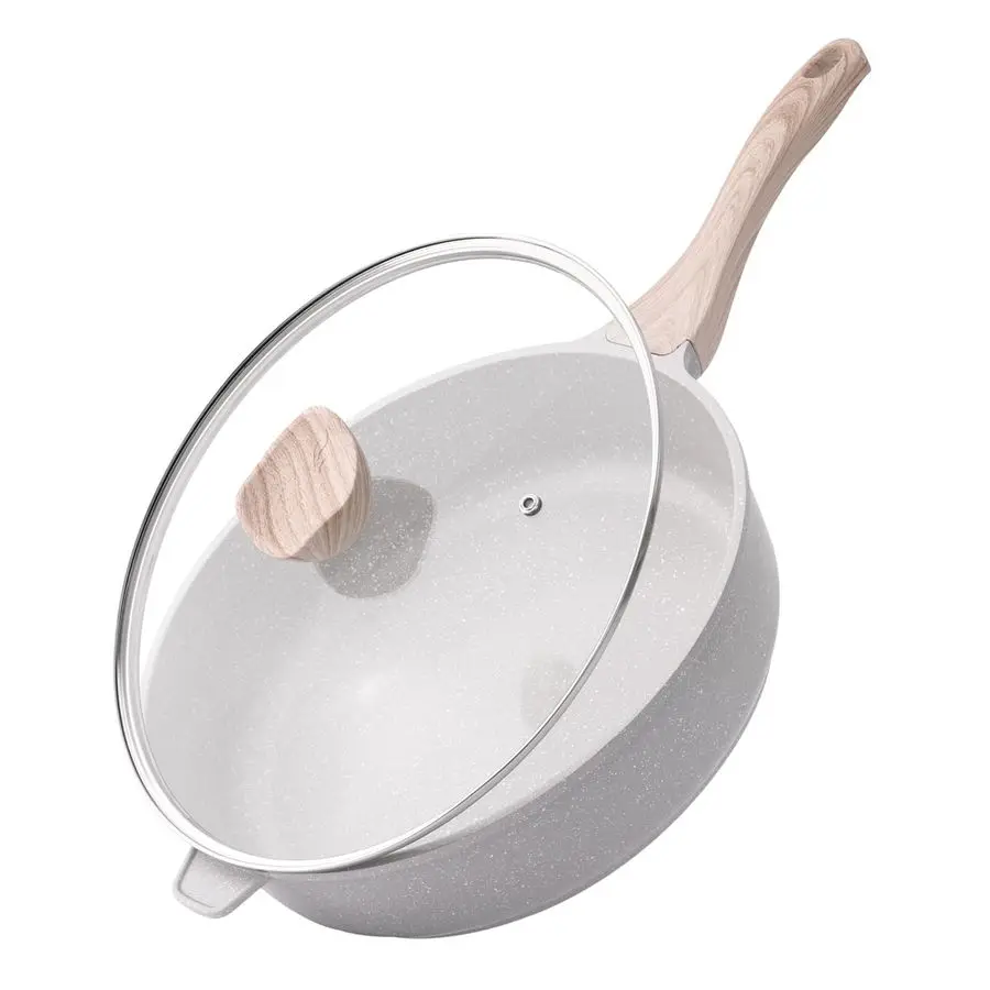 

Nonstick Ceramic Deep Frying Pan, 12 Inch Non Toxic Large Skillet with Lid, 5 Qt Healthy Jumbo Cooker, Saute Pan for Cooking, In