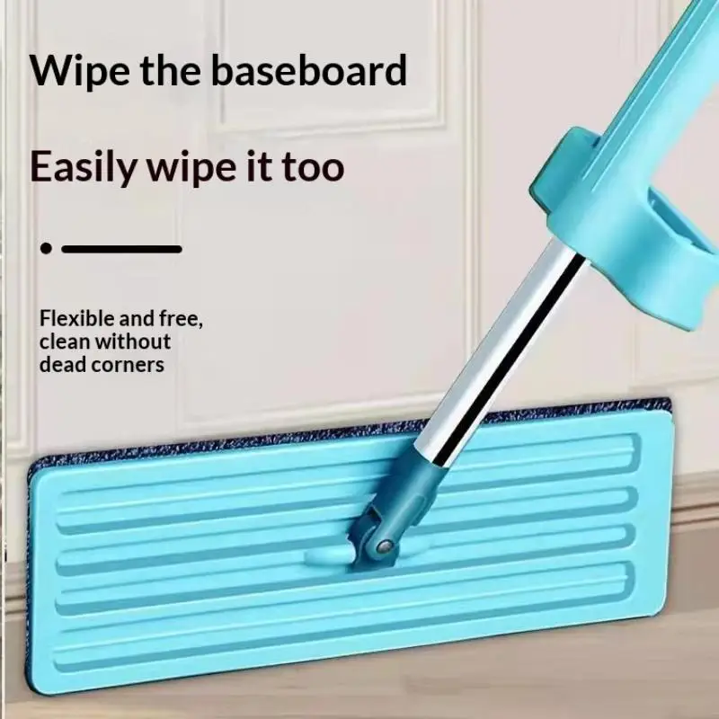 Hand Free Wringing Flat Mop Squeeze Mop, Microfiber Pads Wet Dry Floor Cleaning Lazy Mop, Self Wringing Mop for Home Cleaning