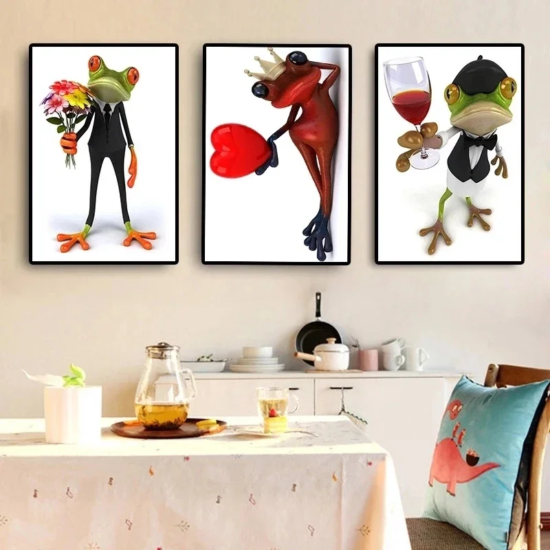 

Modern Cartoon, Funny, Romantic Frog Art, Canvas Poster and Printed Pictures for Living Room, Bedroom and Home Decoration