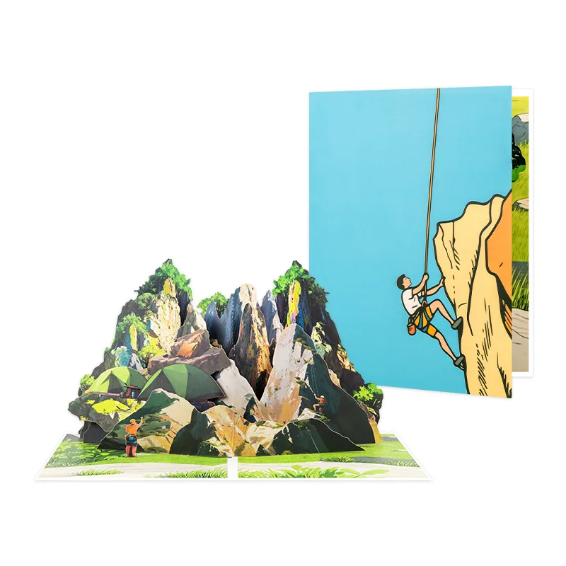 

2Pcs Creative 3D Pop-Up Greeting Card: Mountain Climbing and Camping Theme Paper Cutout Card, Handmade Gift, Rock Climbing