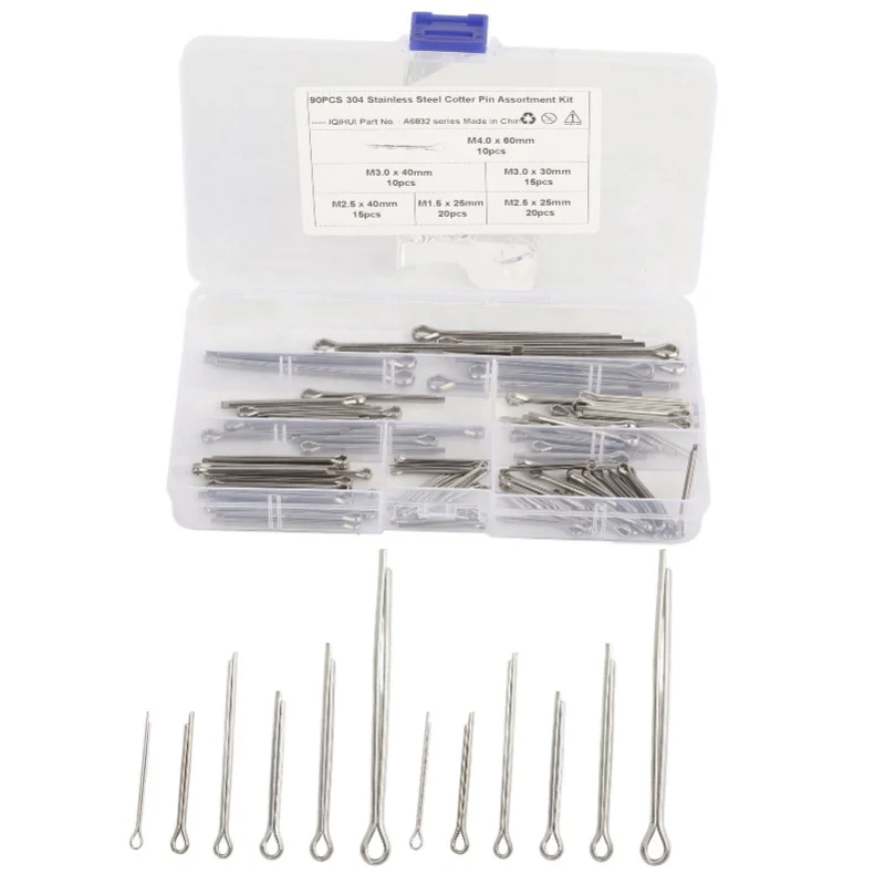 

Stainless Steel Cotter Pin Fastener Kit 6 Size M1.6x25 M2.5x25/40 M3.0x30/40 M4x60 For Auto Truck Garage Workshop Repair