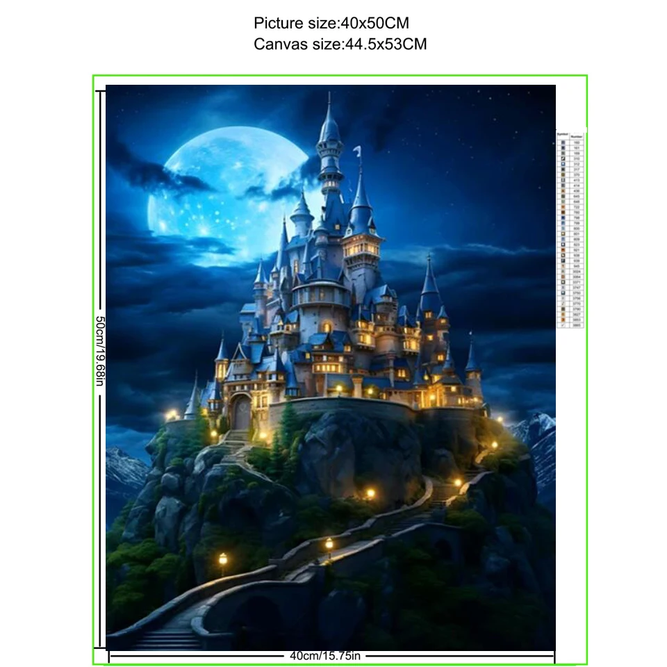 Diy Diamond Painting New Collection Blue Castle Moon Scenery Full Square Round Diamond Embroidery Mosaic Cross Stitch Kits Y1207