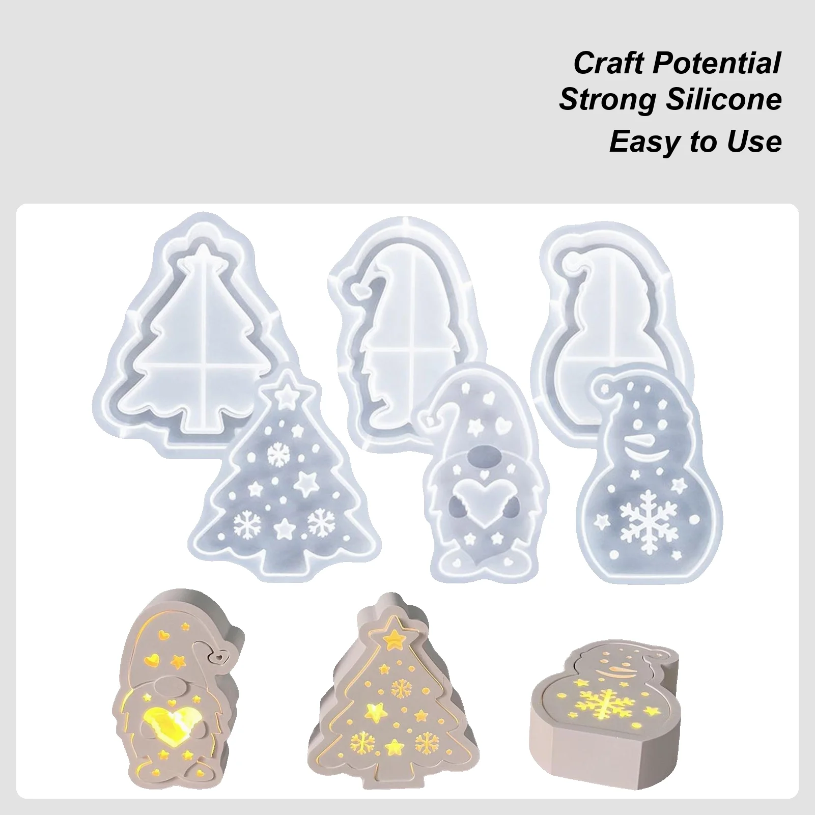 

6 Pieces 3D Christmas Silicone Mold Casting Christmas Trees Dwarfs Snowman Ornament Molds Art Craft Home Wedding Party Decor