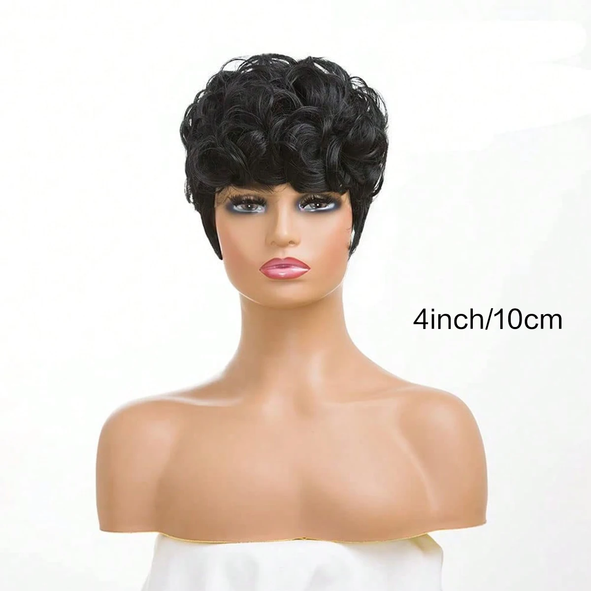 قصيرة عابث الباروكات قصيرة أسود مجعد عابث الباروكات الاصطناعية خصلات الشعر المستعار الطبيعي متموج أسود عابث قطع شعر مستعار قصير مجعد الطبقات عابث #4