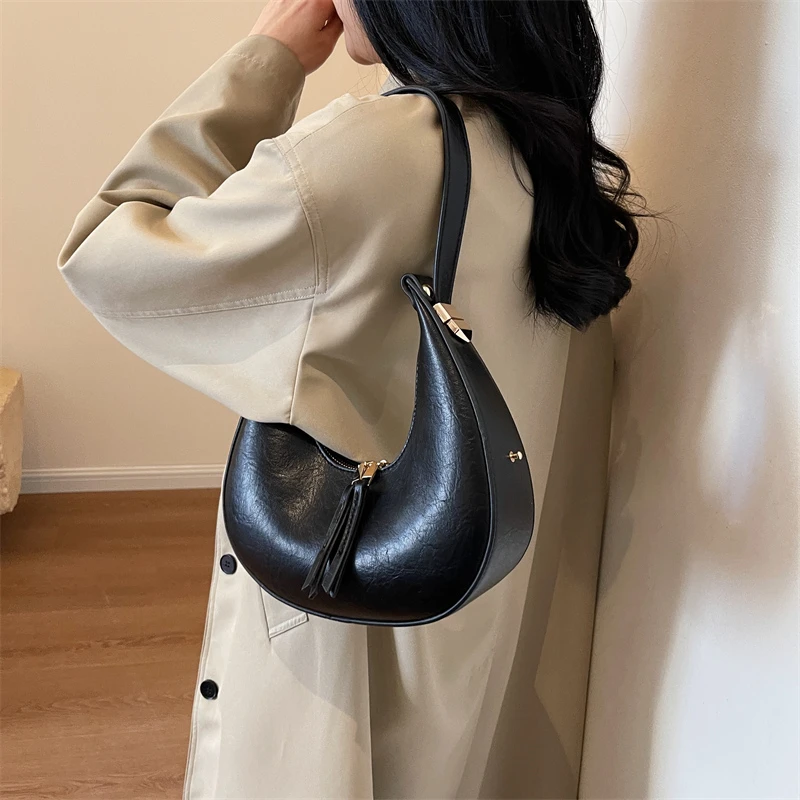 Brand Half Moon Handbag Luxury Pu Leather Underarm Shoulder Bag For Women Designer Handbag Purse 2023 Fashion Armpit Bag Hobos