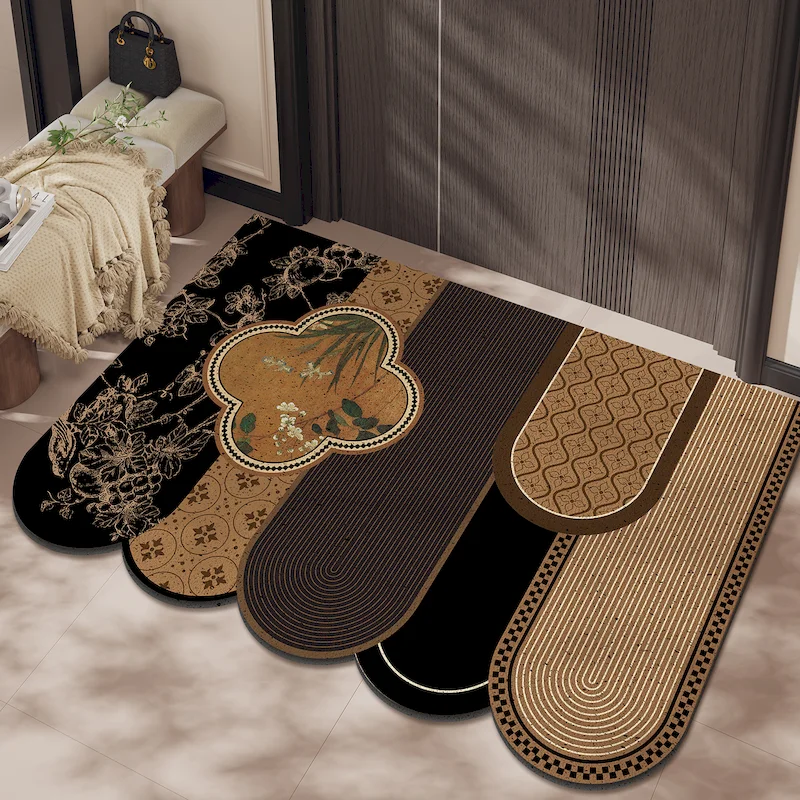 VIKAMA Antique Vintage Flower Carpet Anti slip Dust Removal Arched Door Mat Entrance Art Printed Floor Mat Porch Home Decoration