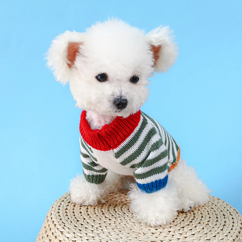 1pc Pet Clothing Dog Sweater Colored Vintage Stripes American Knitted Autumn Winter Comfort Soft Elasticity For Small Medium Dog