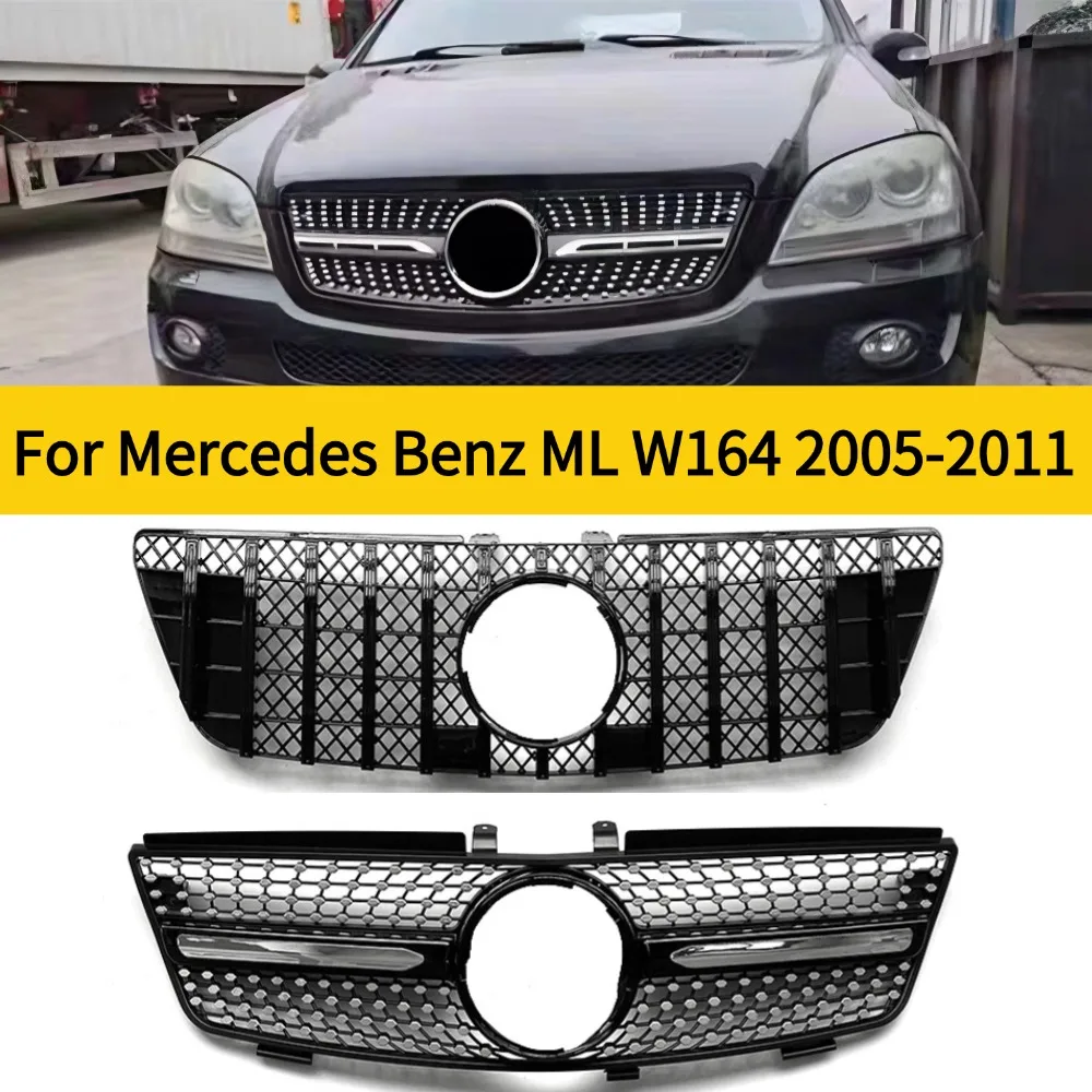 Diamonds Style Front Grille Racing Grill Mesh Tuning Accessory for Mercedes Benz ML W164 2005-2011 ML320 ML350 ML500 AMG GT