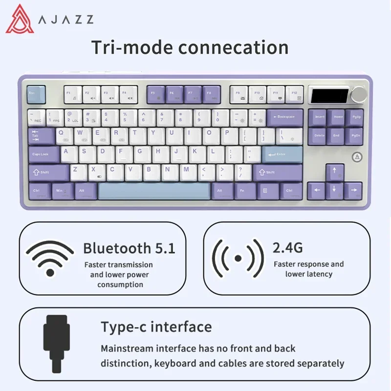 Imagem -05 - Azazz-teclado Mecânico Bluetooth sem Fio Teclados de pc Personalizados Hot Swap Rgb com Fio Modo 84 Chaves 2.4g Ak870