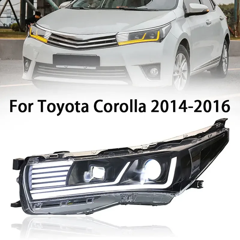 

Автомобильные фары для Toyota Corolla, светодиодные фары 2014-2016, фары Corolla, светодиодные фары с двумя линзами, потоковое дневное освещение, автомобильные аксессуары