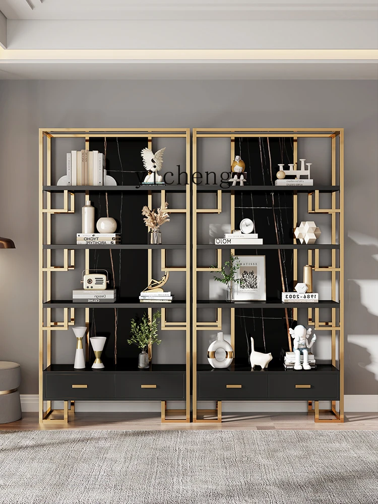 Tqh Modern Light Luxury Stainless Steel Bookshelf Metal Shelf Entire Wall Bookcase Floor Display Stand