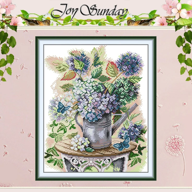 

Набор для вышивки крестом «Гортензии и бабочки» 11CT 14CT 16CT, штампованный набор для вышивки крестом DMC, вышивка, рукоделие