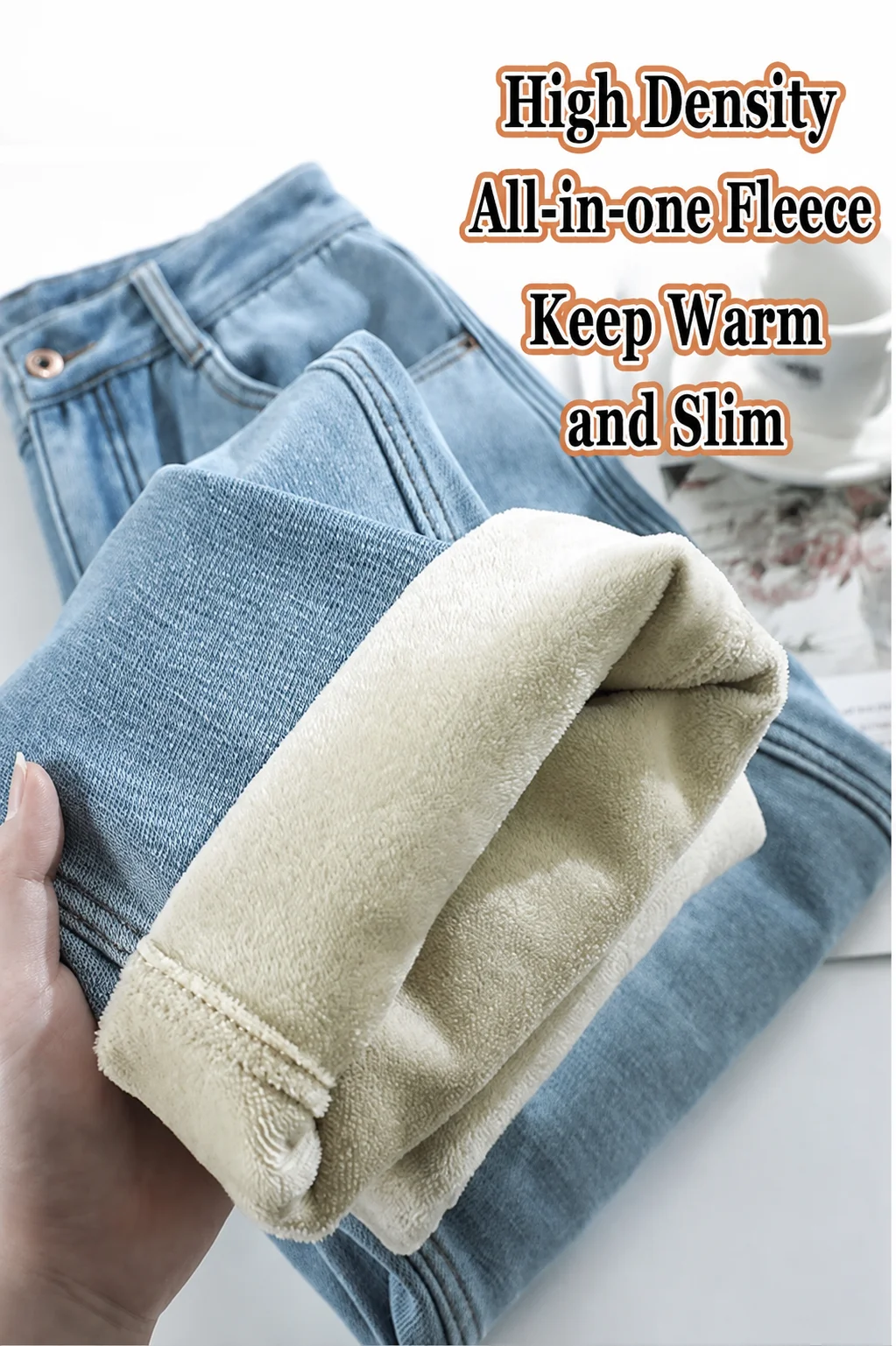 High Waist Straight Leg Jeans Women's Plus Size Fleece Lined Thick Winter Warm Wide Leg Pants Slimming Small Stature