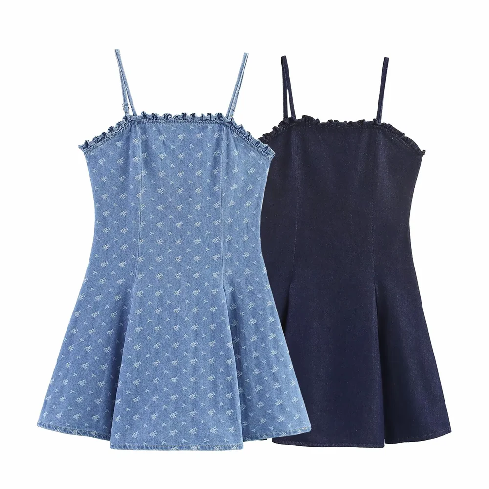 فستان نسائي قصير بحزام كتف مغسول قابل للتعديل من قماش الدنيم صيفي جديد بدون أكمام بقصة ضيقة #1