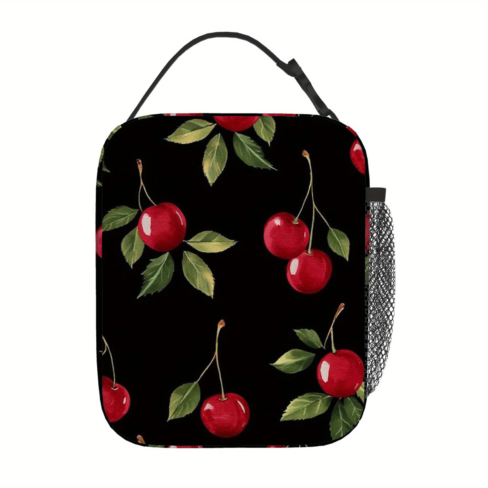 1pc, Cherries Spread Across a Dark Backdrop. A Printed Thermal Bag That Is Insulated, Not for Food Contact, Ideal for Home, Rest
