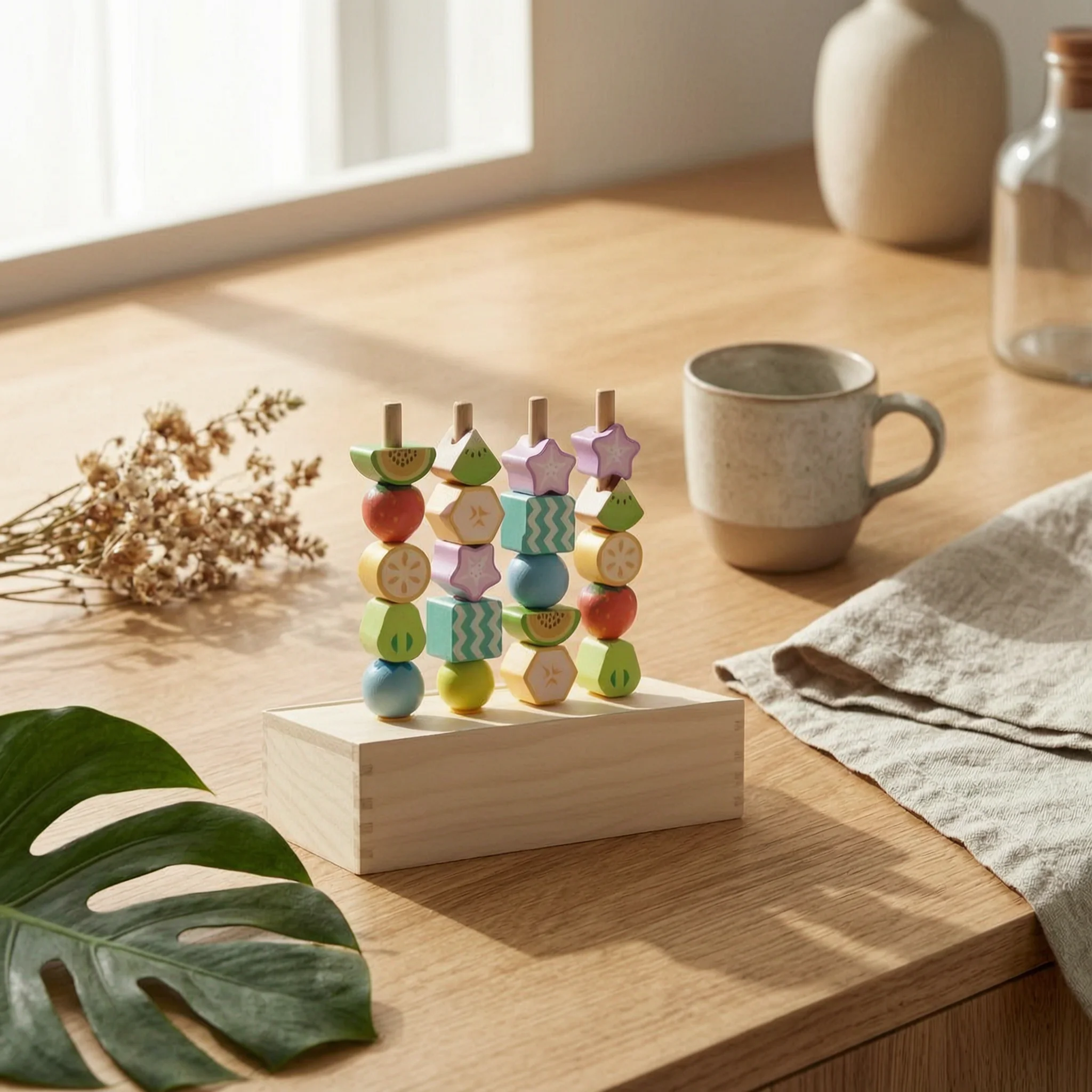 

Fruit Bead Threading Toy Colorful Wooden Lacing Beads Bead Sequencing Toy Hand-Eye Coordination Fruit Shape Sorter