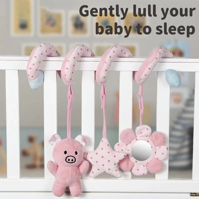 

Child Car Seat Rattle Toys Crib Spiral Plush Toy Cute Cartoon Animal Sensory Interaction Squeaker Rattles Toys Newborn Toy Gift