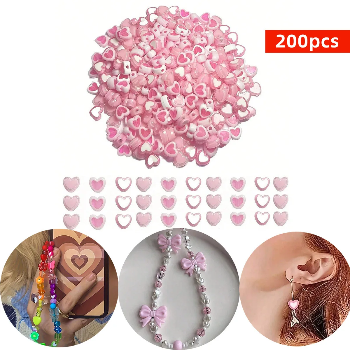 200 Stück 8 mm rosa Perlen im Pfirsich-Herz-Stil zum Valentinstag für die Schmuckherstellung, DIY-Paar-Armband, Halskette, Kunsthandwerk ﻿