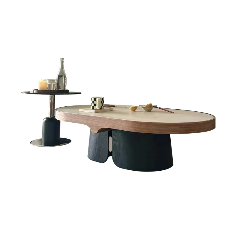 

Middle ancient style coffee table side table combination oval cave stone slab