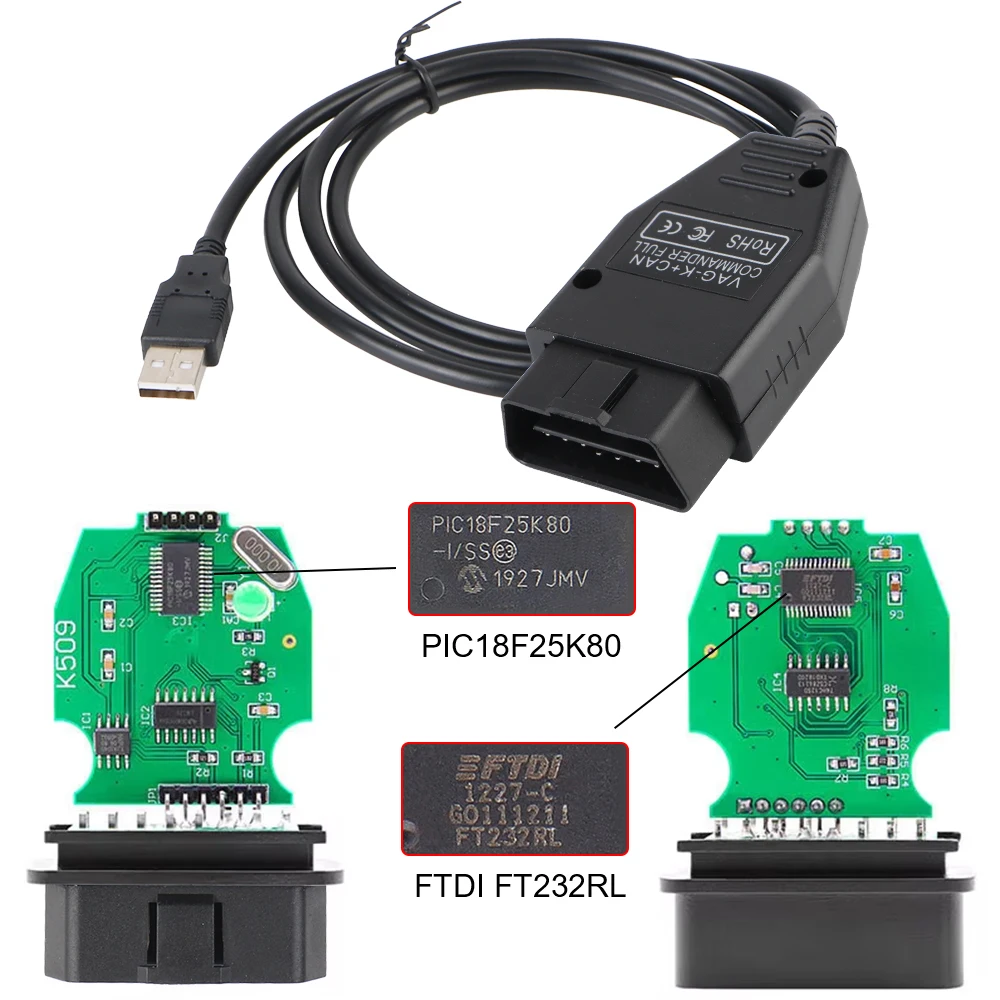 With FT232RL PIC18F25K80 Chip cable OBD2 Diagnostic Tools OBDII Scanner Car Accessories VAG K+CAN for VW/AUDI Commander 1.4