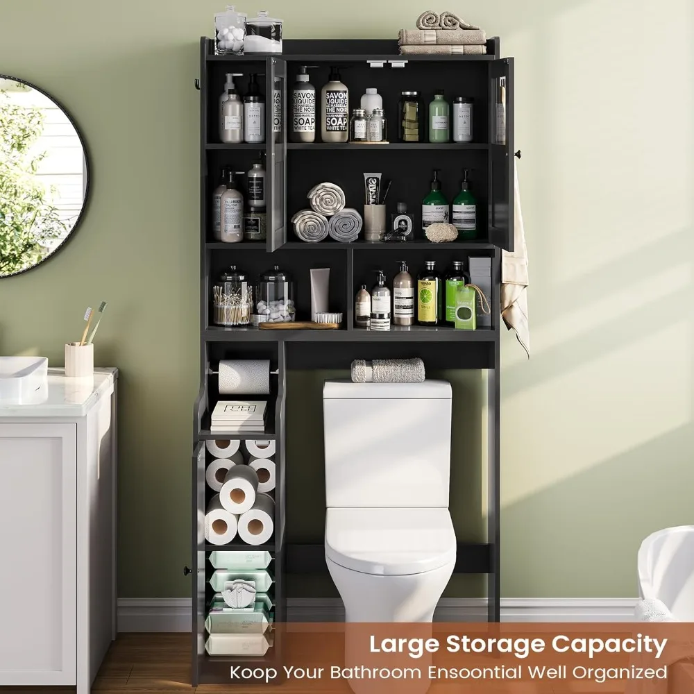 

Over The Toilet Storage Cabinet, Over Toilet Bathroom Organizer with Glass Doors & Toilet Paper Holder Stand, Customized
