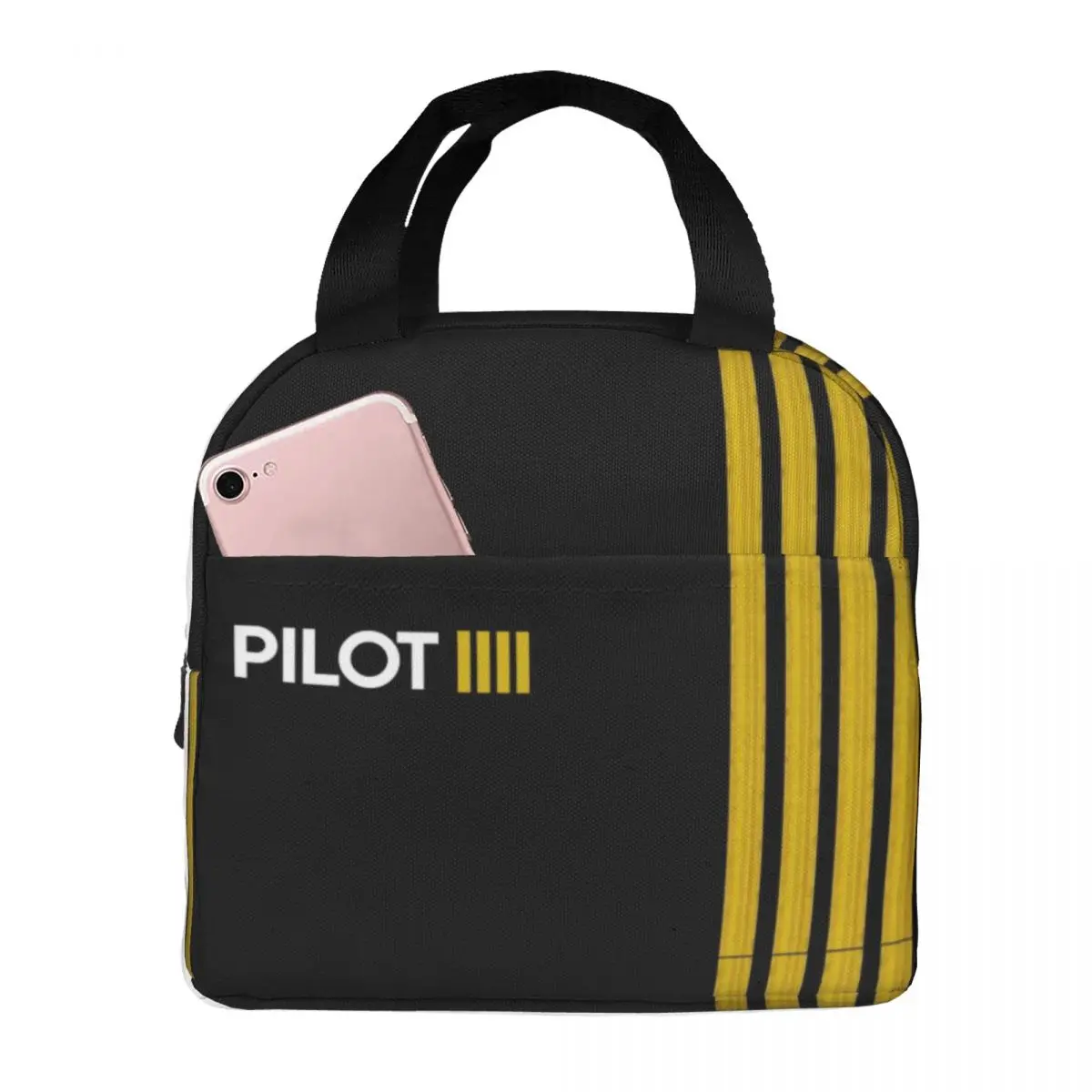 Pilot Captain Stripes Lunch Bag Men Women Cooler Warm Insulated Lunch Boxes for School