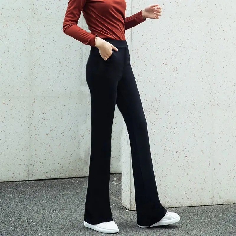 2023 Autumn and Winter Women\'s High Waist Patchwork Pockets Sashes Slim Solid Color Fashion Casual Elegant Commuter Horn Pants