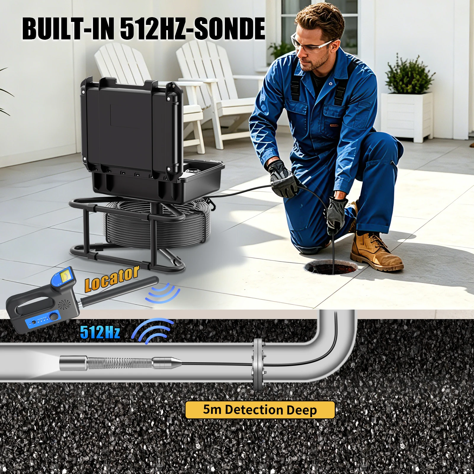 Sewer Pipe Inspection Camera 9" IPS 1080P Screen and  Self-Leveling +512HZ Locator Video+Audio Recording +Meter Counter view 4